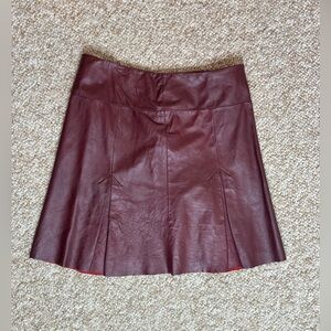 Kenneth Cole Burgundy Leather A-Line Skirt